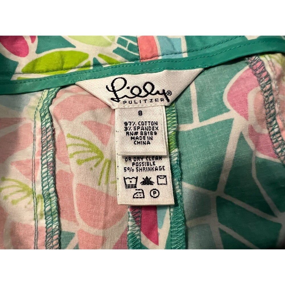 Lilly Pulitzer Pink & Green Floral Mozaic High Waist Wide Leg Pants  Size 8 - Picture 8 of 13